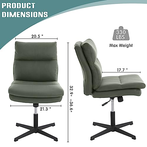 Luckwind Armless Home Office Desk Chair No Wheels, Modern Double Padded Ergonomic Vanity Chair, Mid-Back Height Adjustable Cushioned Swivel Task Chairs, Wide Seat, Spring Tilt Rocker (Dark Green) #TOP1