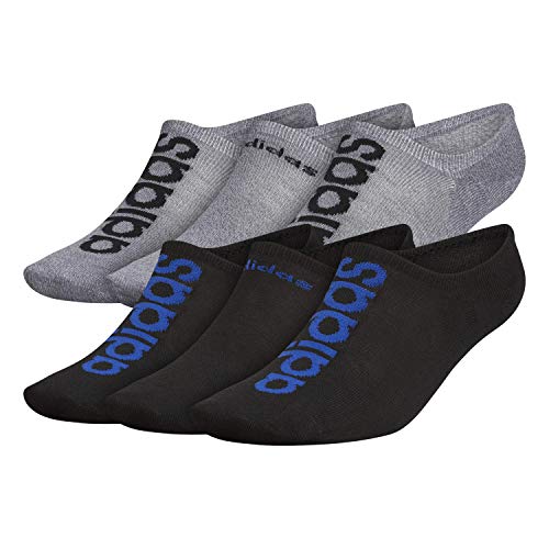 adidas Superlite Linear Super No Show Socks (6-Pair),Black/Team Royal Blue Onix - Light Onix Marl/Black,L