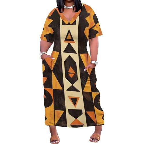 Image of SUZONANA Plus Size Dresses for Curvy Women African Print American Dress Summer Outfits Casual Loose with Pocket