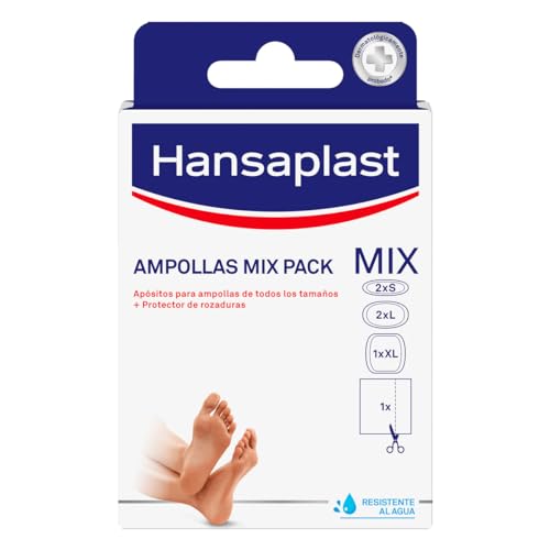 Hansaplast Apósitos Ampollas Mix Pack, apósitos para ampollas de varios tamaños, apósitos adhesivos para aliviar el dolor, anti ampollas y anti rozaduras, 1 x 6 unidades