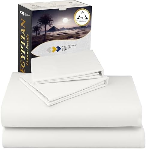 California Design Den Certified 100% Egyptian Cotton Queen Sheets Set - Lightweight & Crisp Percale Sheets Queen Deep Pocket Set, Durable Luxury Bedding - Ivory - Thumbnail 3