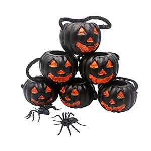 Brown Leaf Jack-OO-Lantern Small Trick Or Treat Black Evil Pumpkin with Led Light Candy Baskets for Halloween Party…