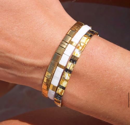 Image of KELITCH Colorful Tila Beaded Bracelets Women Strand Friendship Bracelet Handmade New Link Cuff Bracelets