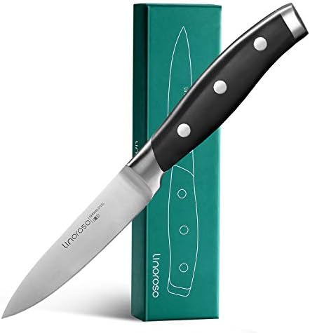 linoroso Paring Knife 9cm/3.5 inch Small Kitchen Knife with Elegant Gift Box, Forged German High Carbon Stainless Steel Sharp Knife, Full Tang, Ergonomic Handle