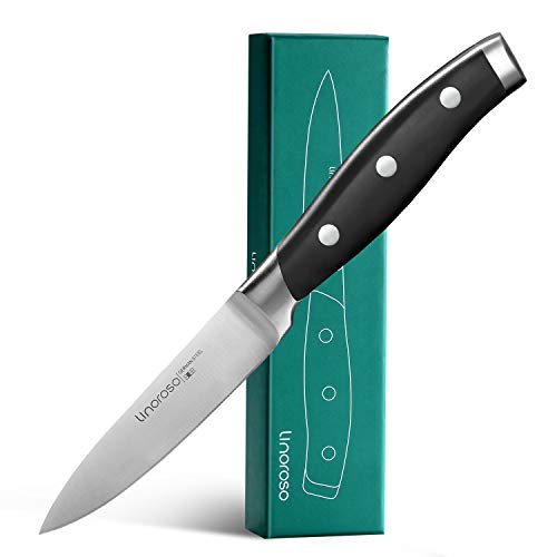 linoroso 3.5 Inch Paring Knife, Sharp Forged German Stainless Steel Kitchen Knife, Full Tang Small Fruit Knife with Ergonomic Handle, Premium Classic Series with Elegant Gift Box by linoroso - Used condition - US$19.95
