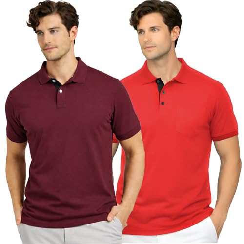 Image of Men's Premium Cotton Pique Polo T-Shirt, Classic Fit Short Sleeve Casual Summer Shirt, Soft & Breathable Fashion Polo