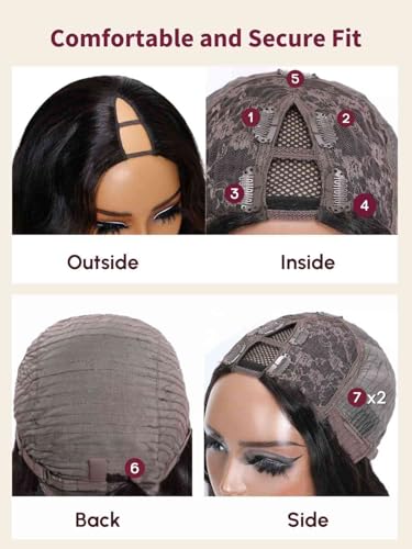 Image of Beauty Forever V Part Wig Human Hair Black to Chestnut Brown Ombre Body Wave Wig Upgrade U Part Wigs Glueless Full Head Clip In V Shape Wigs No Leave Out None Lace Front Wig 150% Density 24inch