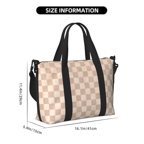 Travel Duffle Bags For Women Men - Beige Checker Print Personal Item Weekender Overnight Gym Carry On Airport Tote Bag With Strap For Yoga, Travel, Business Trips2