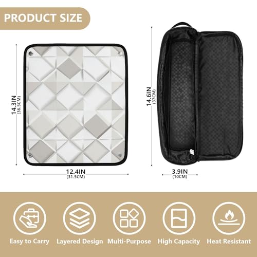 Bolsa para herramientas de cabello para mujeres con almohadilla resistente al calor impermeable organizador de viaje para plancha y accesorios de cuidado capilar, esencial blanco rhomboide para viajes miniatura 4