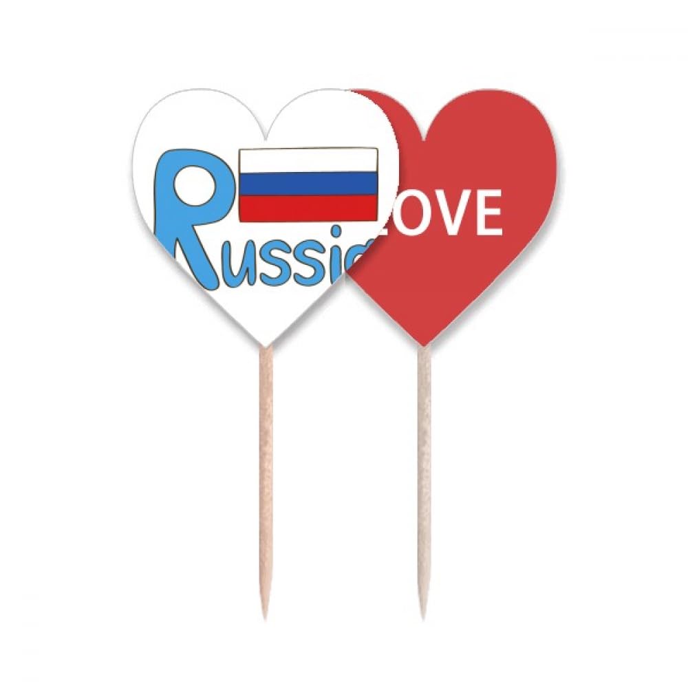 Pic drapeau russe avec motif cœur bleu pour buffet de fête et apéritif