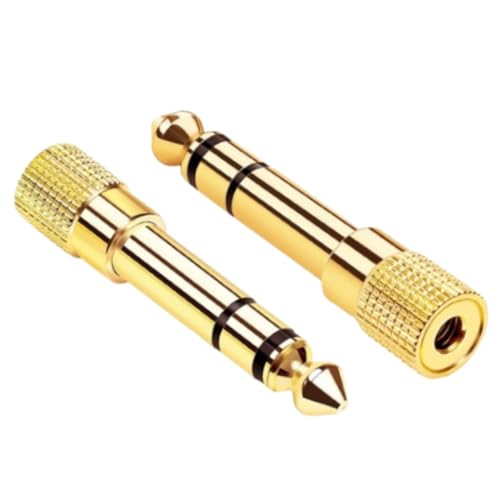 XSAJU 変換アダプタ 変換プラグ 3.5mm 6.35mm ステレオプラグ 金メッキ ヘッドホン マイク アンプ ミキサー 楽器 (3.5mmメスー6.35mmオス×2本)