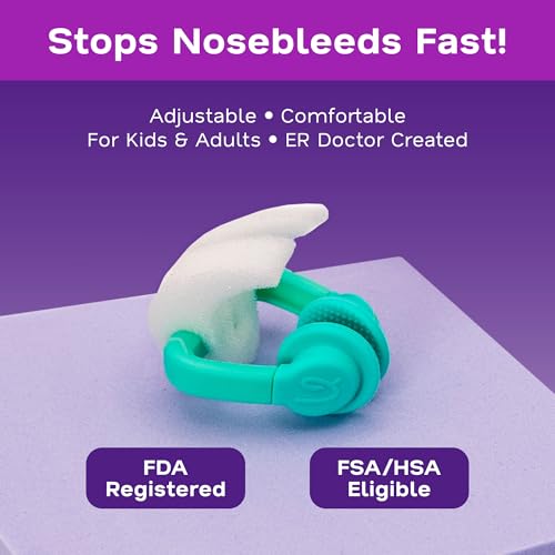 Image of Nosebleed Rescue for Kids - Hands-Free Nasal Relief, Stop a Nosebleed Fast - ER Doctor Designed for Healthcare Pro, Sports & Home Use - 1 Reusable Device with 7 Sponges & Case