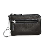 LEDEROW Schlüsseletui Leder Schwarz blaue Naht mit Reißverschluss für Damen und Herren - Schlüsselmäppchen Schlüsseltasche echtleder Autoschlüssel, Wohnungsschlüssel 2 separate Fächer (Blau-Schwarz)