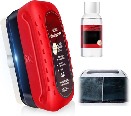 Yee hfafa Oil-Free Car Glass Brushes, Upgrade 2.0 Clear Vision Glass Cleaner, Oil Film Cleaning Brush for Automotive Windows, Clearvision Cars Windshield Cleaner Tool (1set) (1, Red)