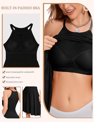 Image of JOYSHAPER Built in Bra Summer Dress Casual Beach Sundress Flowy Halter Dress with Pockets