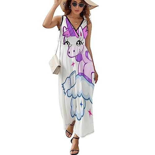 Robe à volants licorne et arc-en-ciel sans manches pour femme en taille M