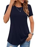 Aottori Camiseta Mujer Manga Corta T Shirts Verano Cuello Redondo Suelta Algodon Camisa Elegante Casual Liso Básica Camisas Top Azul Marino M