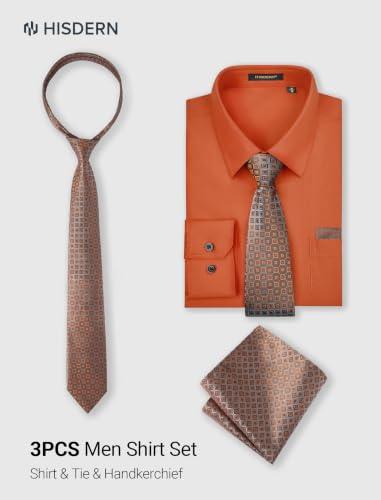 Image of HISDERN Mens Dress Shirt with Tie Pocket Square Set Classic Button Down Shirt Matching Tie Long Sleeve Shirts