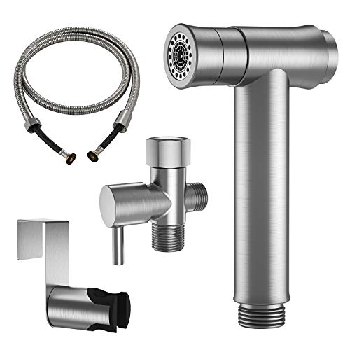 WiPPhs Handheld Bidet Sprayer for Toilet, Stainless Steel Hand Bidet Diaper Sprayer for Bidets Attachment, Dual Function Shattaf with Hose, Brushed Nickel