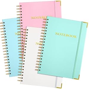 TaoBary 4 Pcs Lined Spiral Journal Notebook Large College Ruled Notebooks B5 7” x 10” Large Leather Hardcover Spiral Notebook 5 Dividers 200 Pages for Women Men Bible Notes Work Supplies(Macaron)