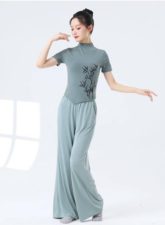 HEARTTOUCH Women Modern Dance Top Embroidery Ballet Wrap Top Chinese Style Shirts Yoga Gym Crop Tops Teen Girls Pullover