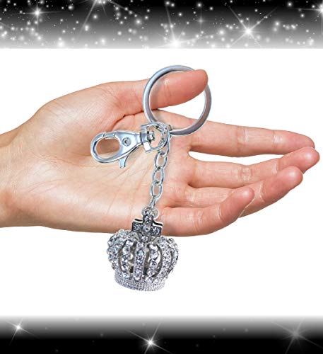 Aqua79 Crown Elegant Keychain - Silver 3D Sparkling Charm Rhinestones Fashionable Stylish Metal Alloy Durable Key Ring Bling Crystal Jewelry Accessory With Clasp For Keychain, Purse, Backpack, Handbag #TOP3