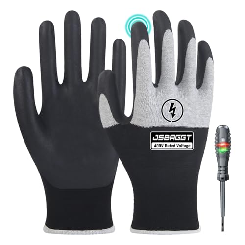 JSBAGGT Electrical Insulated Gloves,Voltage Resistance Electrician High Voltage Gloves Insulation Work Gloves Flame Retardant & Rubber Non-Slip Grip for Electrical Work (Black and White, 400V-1PC)