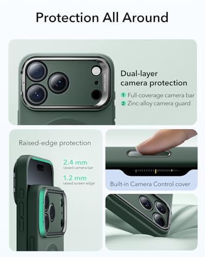 Image of ESR Silicone Case for iPhone 17 Pro Max, Built-in Camera Stash Stand Compatible with MagSafe, Military-Grade Drop Protection Magnetic Phone Case for iPhone 17 Pro Max, Cloud Series, Olive Green