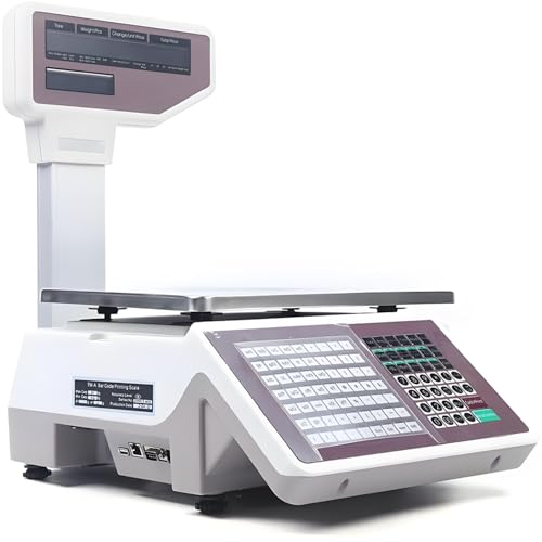 DowPie Báscula electrónica de Precios de 30 kg, báscula con Impresora de Etiquetas y Lector de Etiquetas TD para consultar Diferentes Precios unitarios con Solo Pulsar un botón.