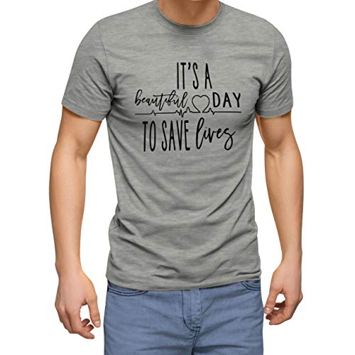 ZYDUVA It's Beautiful Day To Save Lives Retro Greys Anatomy Grigio Maglietta da Uomo Size XL