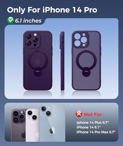 Image of FNTCASE for iPhone 14 Pro Case: [360 Spin Magnetic Stand] [Compatible with Magsafe] [Screen Protector] Translucent Matte Military Grade Shockproof Full Camera Protective Phone Cover - Purple
