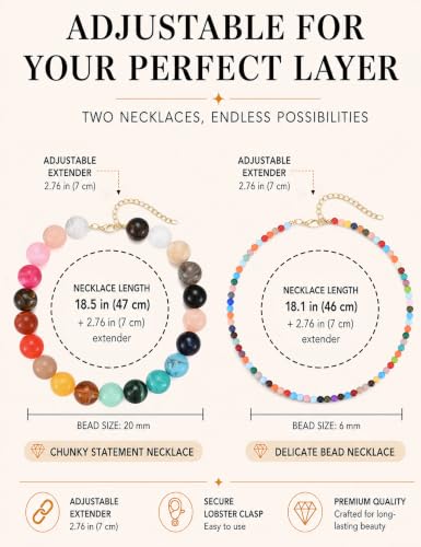 Colorful Chunky Beaded Necklace for Women, 2PCS Boho Layered Statement Set - image 6