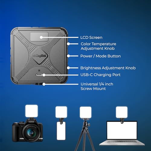 Image of DIGITEK (LED-D11W RGB) 11W Portable Mini RGB LED Video Light with 2000mAh Battery, 21 Lighting Effects, 2500K-9900K CCT, HSI 0-360, 120 Beam, CRI <95, 1 /4 inch Mount, for Photography & Videography