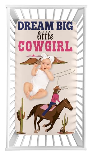 Image of Sweet Jojo Designs Western Cowgirl Girl Baby Fitted Crib Sheet Photo Op Infant Newborn Nursery Toddler Bed Room Standard Mattress Wild West Vintage Country Animal Southwest Beige Brown Light Pink Blue