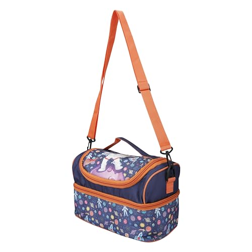 Image of Ji and Ja Multi Compartment Dual Slot Lunch Bag Double Insulated Tiffin Lunch Bag with Multi Zipper Pockets for School (Space Blue)