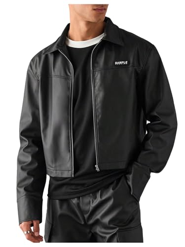 SHENHE Men's Faux Leather Jacket Zip Up Lapel Collar Cropped Motorcycle Biker Jacket