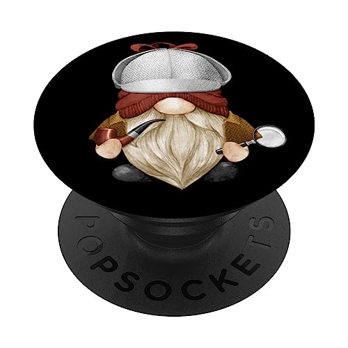 Sherlock Holmes Garden Gnomes Graphic For True Crime Lovers PopSockets Swappable PopGrip, Black