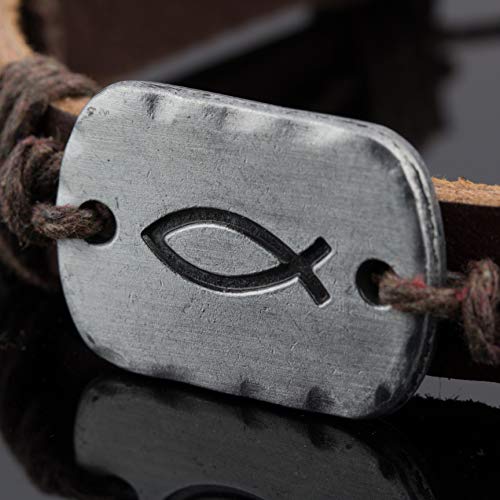 Men's Wrap Bracelet Pu Leather Sign Of The Fish Charm, Confirmation Easter Gifts For Teenage Boys, Men (Brown Fish) #TOP4