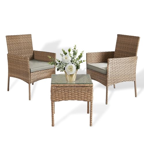 3 Pieces Patio Set Balcony Furniture Sets for Apartments.Bistro Furniture Set, Conversation Sets with Coffee Table, for Porch, Patio, Garden and Removable Cushions Grey