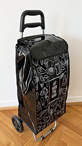 ADOB Einkaufstrolly Einkaufswagen Eat Good Black 50 Liter, 2 leise Gummiräder, extra Reissverschlussfach, klappbar… – Bild 4