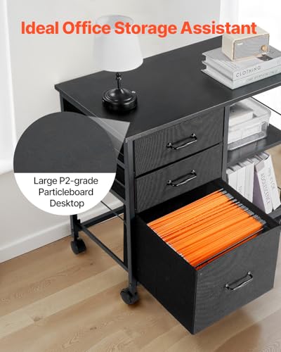 VEVOR Mobile Metal File Cabinet w/ 3 Fabric Drawers & 2 Open Shelves (Black) - image 7