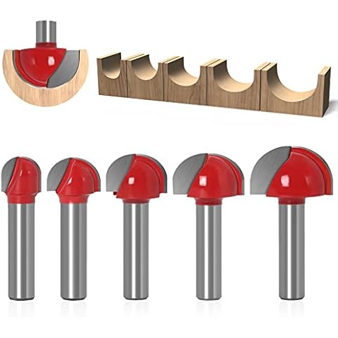 ASNOMY 5 tlg 8 mm Schaft Hartmetall Oberfräser Hohlkehlfräser, Rund Nase Cove Core Box Fräser kugelfräser Holzbearbeitung Fräser - 12mm/16mm/19mm/22mm/25.4mm Cover