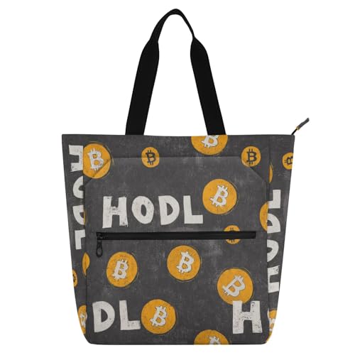Bolsa de mano Bitcoin negra: bolso de hombro con bolsillos para escuela y uso diario