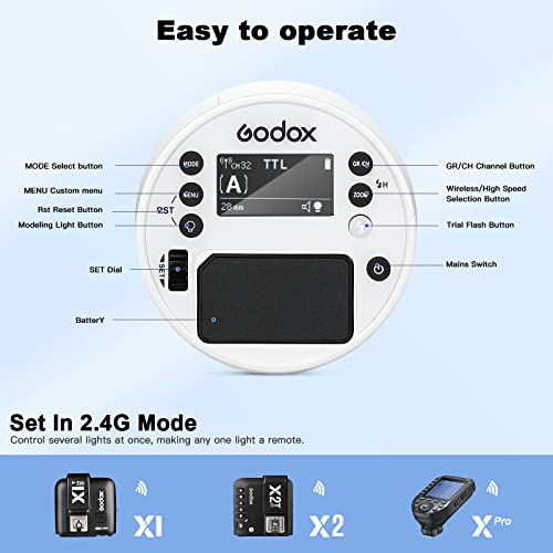 Godox Colorful AD100pro Strobe Flash Light Portable 100Ws 2600mAh Battery 2.4G Wilreless X System 1/8000 HSS 0.01-1.5s Recycling 360 Full Power Flashes Godxo AD100 for Photography Outdoor Shooting
