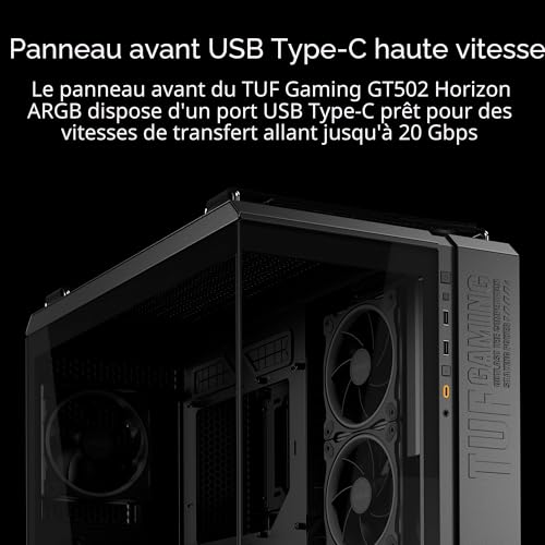ASUS TUF Gaming GT502 Horizon ARGB (Noir) – Boîtier PC ATX Gaming (Double Chambre indépendantes pour CPU et GPU, Conception panoramique, Panneaux latéraux sans Outils, USB Type-C à l’Avant​)