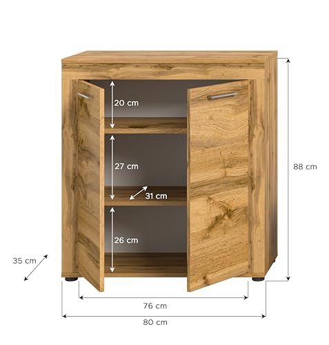 xonox.home - Highboard Jam 80x88x35 cm in Wotan Eiche - Highboard Hochkommode Wohnzimmerschrank Hochschrank Anrichte - erstklassige Qualität funktional einfache Montage