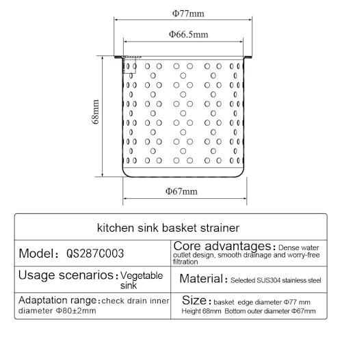Colador de Rejilla para Fregadero de Cocina de Acero Inoxidable 3 pulg miniatura 5