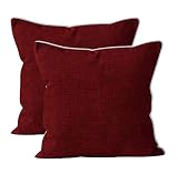 Indian Fashion Hut Quadratischer Kissenbezug aus Jute, für Zuhause, Sofa, Deko, Karleté, Rot