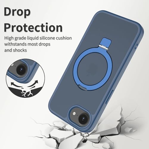 Image of Magnetic for iPhone 16E Case, 6.1 inch, Compatible with MagSafe, Rugged Kickstand, Not-Yellowing Military-Grade Protection, Matte Blue