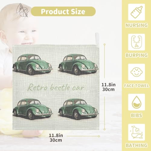 vvfelixl Baby Muslin Washcloths Beetle Car Baby Burp Cloths Cotton Babys Face Towel for Newborn Infants Boys Girls Soft and Absorbent 11.8 X 11.8 in, 3 Pack4